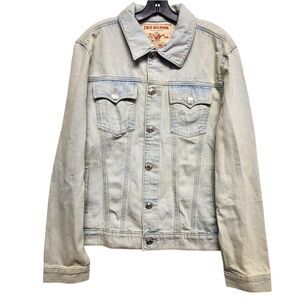 TRUE RELIGION Jacket JESSE SN TRUCKER Mens Medium Light Blue Denim Button Up